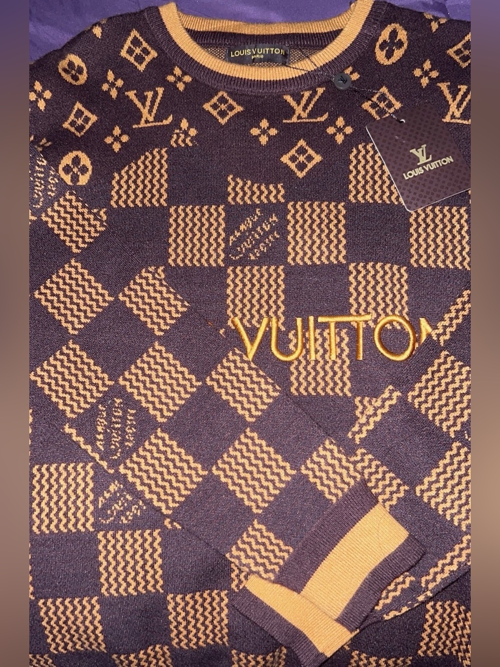 Louis Vuitton Brown and Gold Checkerboard Monogram Crewneck Sweater
